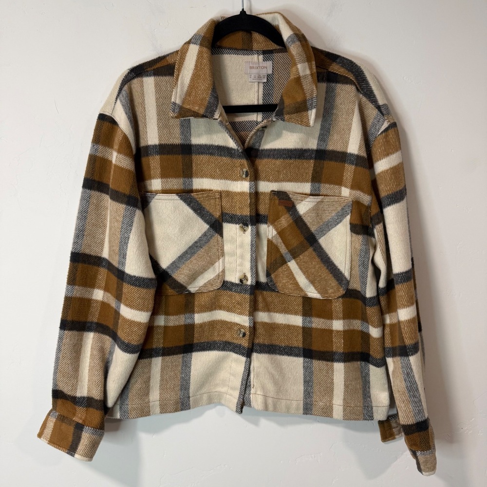 Brixton Womens Bowery Flannel Shirt Jacket Medium Washed Copper Plaid Shacket